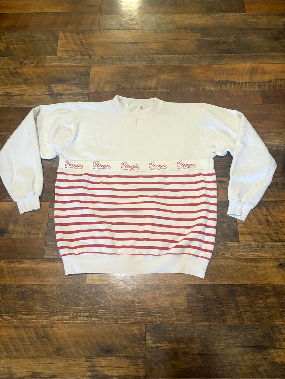 vintage Giorgio Beverly Hills white and red striped crewneck sweatshirt 80s